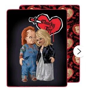 Chucky & Tiffany Reversible Throw Blanket Licensed Halloween Bride Of New Horror